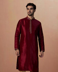 Manyavar Men Maroon Golden Booti Kurta Pajama