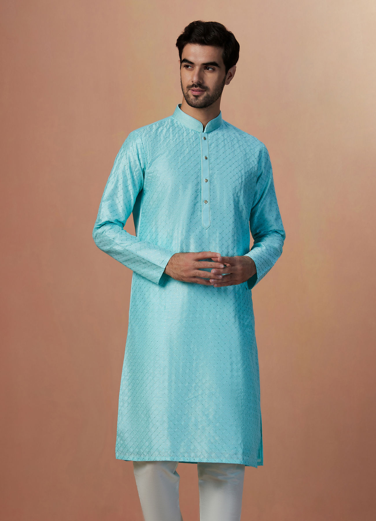 Manyavar Men Sea Green Embroidered Kurta Set