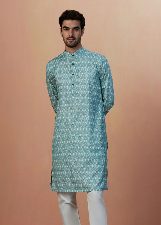 Manyavar Men Light Blue Printed Kurta