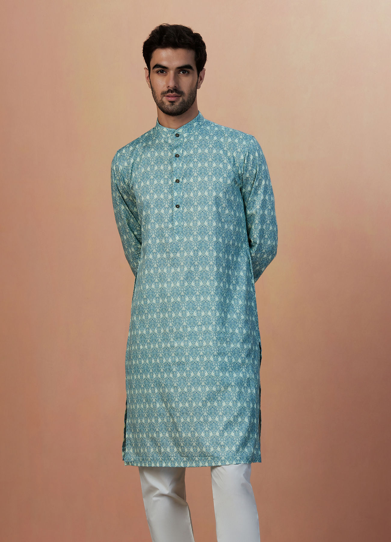 Manyavar Men Light Blue Printed Kurta