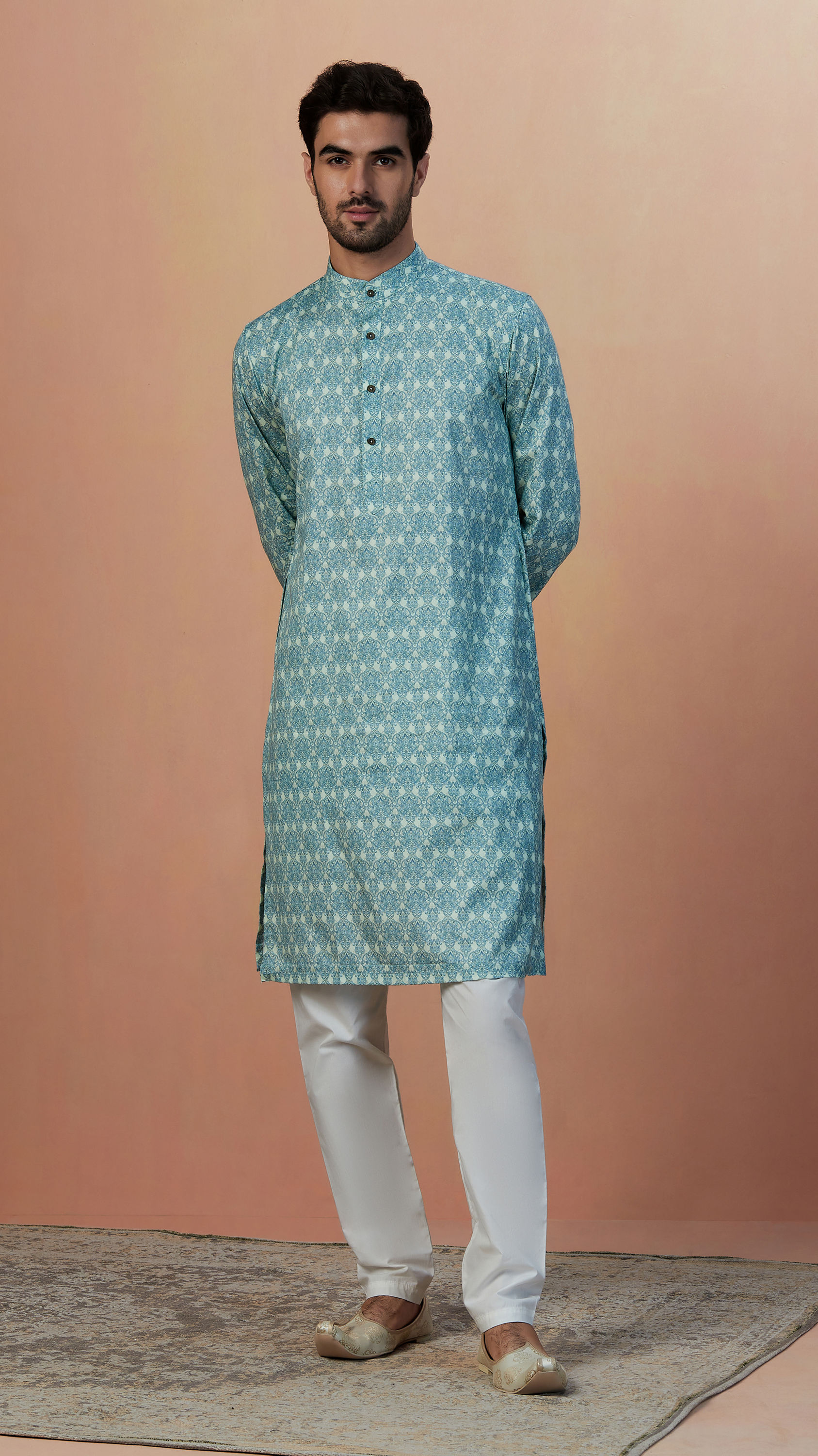 Manyavar Men Light Blue Printed Kurta