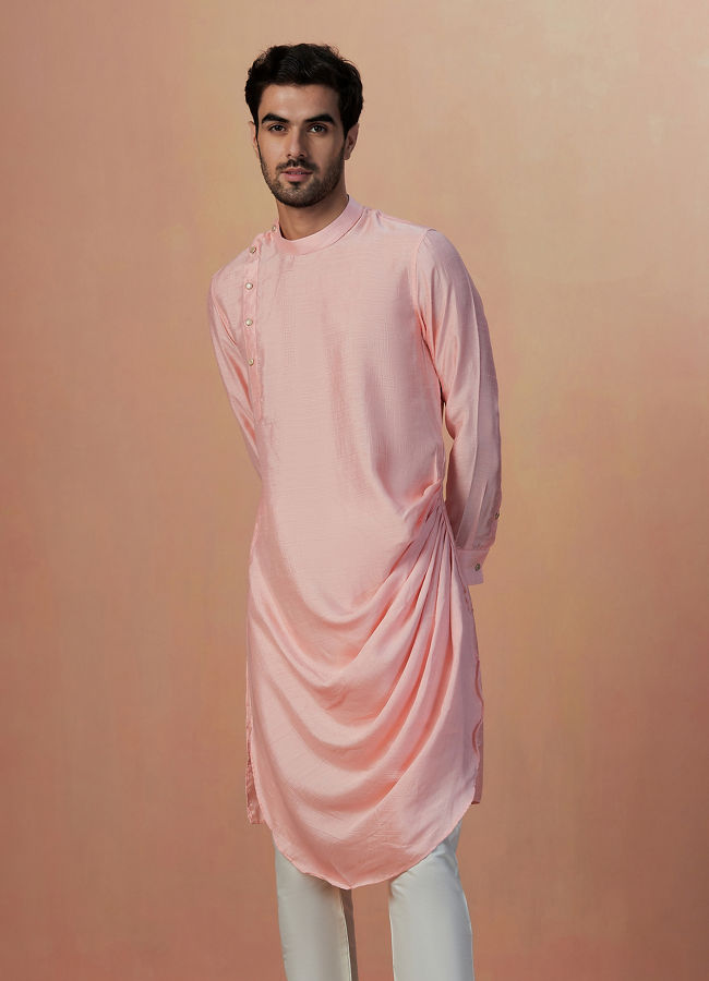 Manyavar Men Pink Solid Side Open Kurta Pajama image number 1