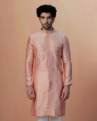 Manyavar Men Pink Self Design Kurta Pajama