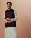 Manyavar Men Wine Self Design Jacket image number 1