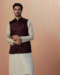 Manyavar Men Wine Self Design Jacket