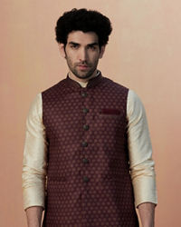 Manyavar Men Maroon Floral Print Jacket