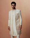Manyavar Men Off White Self Design Jacket Indo Western