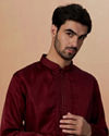 alt message - Manyavar Men Maroon Self Booti Kurta Pajama image number 0