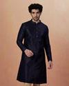 alt message - Manyavar Men Dark Blue Sequins Embroidered Kurta Pajama image number 1