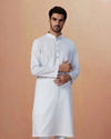 Manyavar Men White Self Striped Kurta Pajama