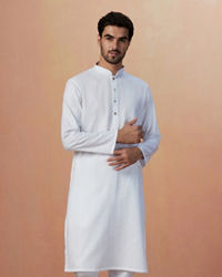 Manyavar Men White Self Striped Kurta Pajama