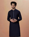 alt message - Manyavar Men Dark Naby Blue Plain Kurta Pajama image number 1