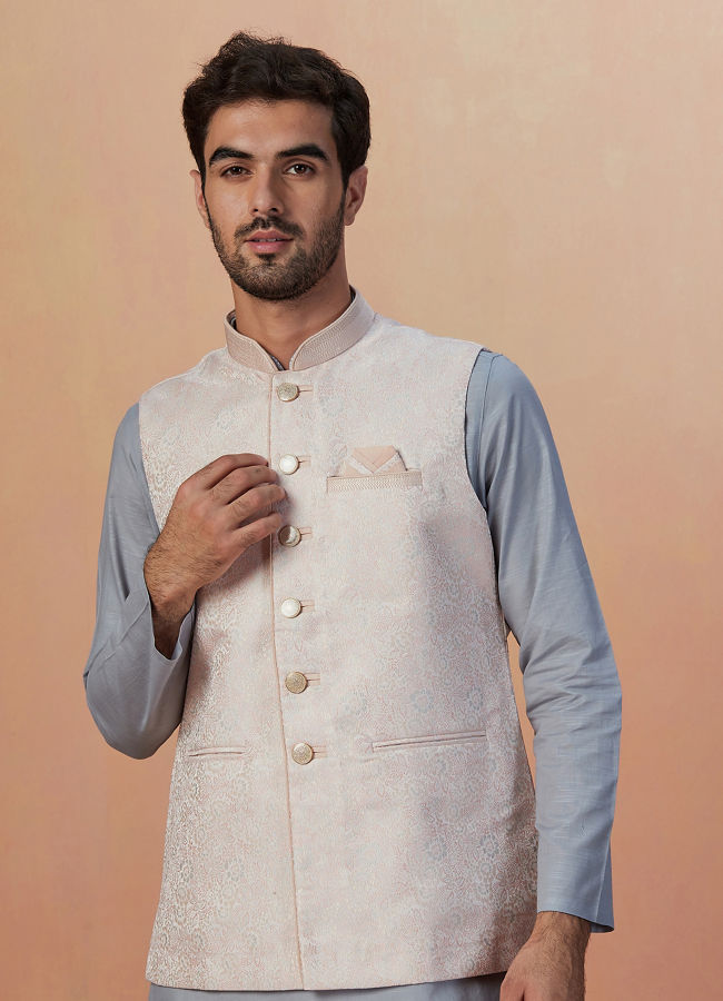 Manyavar Men Off White Self Design Jacket