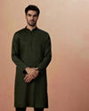 Manyavar Men Olive Green Plain Kurta Pajama image number 1