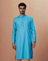 Manyavar Men Sky Blue Self Chequered Kurta Pajama