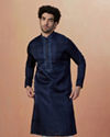 alt message - Manyavar Men Navy Blue Self Booti Kurta Pajama image number 1