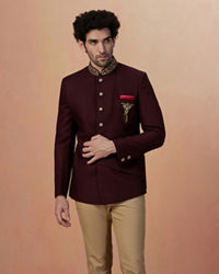 Manyavar Men Maroon Self Design Bandhagala Indo Western