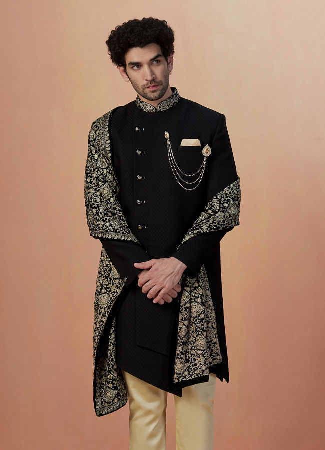 Manyavar Men Smoke Black Indo Western With Dupatta