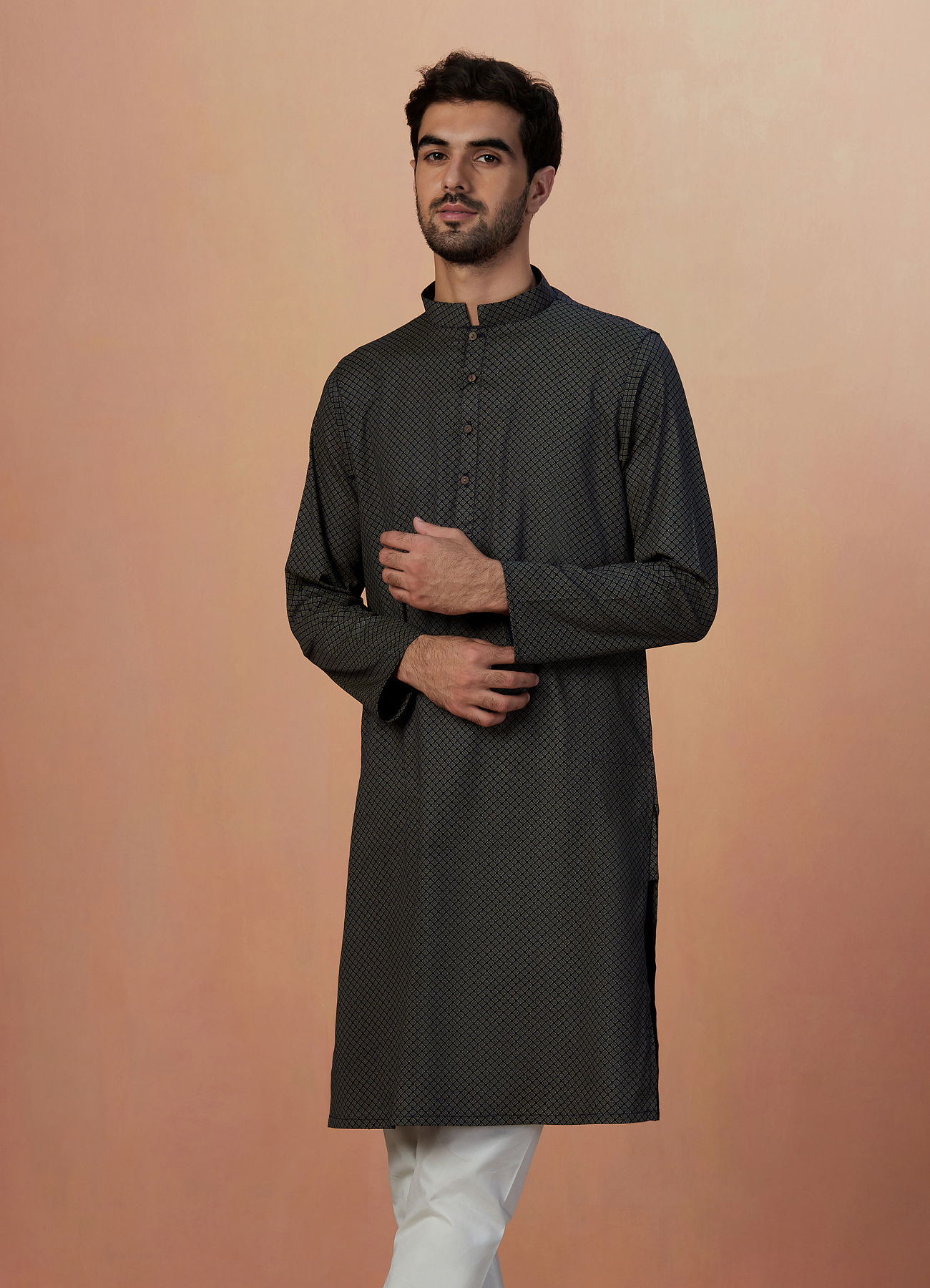 Manyavar Men Dark Blue Printed Kurta