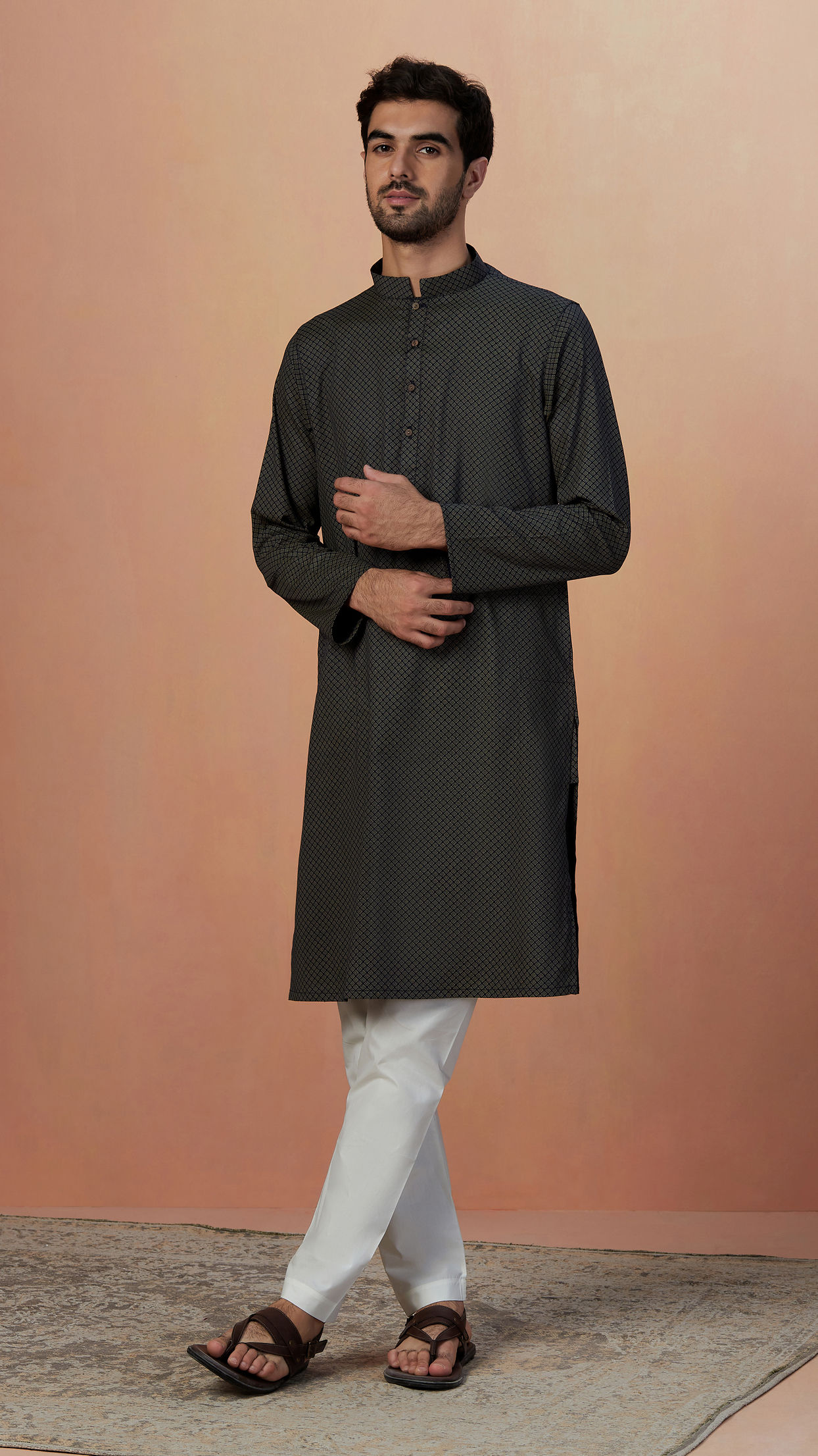 Manyavar Men Dark Blue Printed Kurta