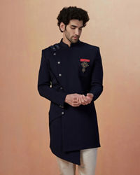 Manyavar Men Dark Blue Achkan Indo Western