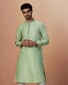 alt message - Manyavar Men Light Green Paisley Kurta Pajama image number 1