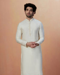 Manyavar Men White Self Design Kurta Pajama