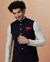 alt message - Manyavar Men Dark Blue Self Design Jacket image number 0