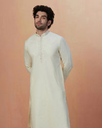 Manyavar Men Light Cream Plain Kurta Pajama