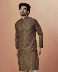 Manyavar Men Green Multicolor Printed Kurta Pajama