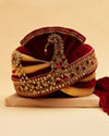 Manyavar Men Maroon And Gold Brooch Embellished Safa