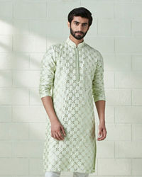 Twamev Men Mint Green Mirror Work Kurta Set