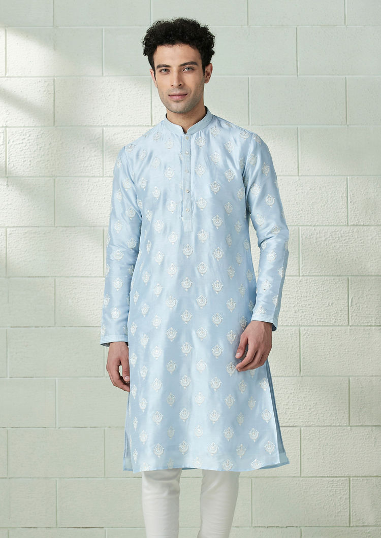 Twamev Men Crystal Blue Patterned Kurta Set image number 1