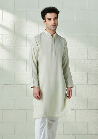 alt message - Twamev Men Pistachio Green Jacquard Weave Kurta Set image number 1