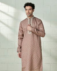 Twamev Men Mocha Brown Speckle Motif Kurta Set