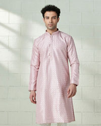 Twamev Men Blush Pink Self Motif Kurta Set
