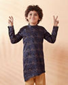 Manyavar Boys Boys Blue Floral Printed Side Open Kurta Set