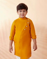 Manyavar Boys Boys Mustard Orange Plain Kurta Set
