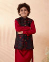 Manyavar Boys Boys Red And Blue Draped Kurta Jacket Set