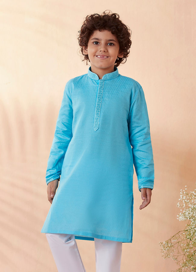 Manyavar Boys Boys Sky Blue Kurta Set