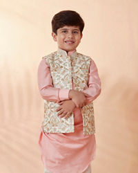 Manyavar Boys Boys Cream Jacket With Peach Kurta Set