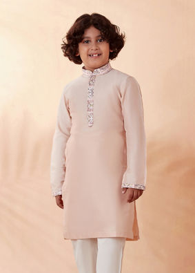 Boys Pink Chikan Kurta Jacket Set image number 2