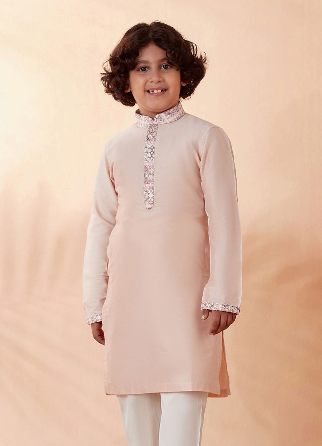 alt message - Manyavar Boys Boys Pink Chikan Kurta Jacket Set image number 2