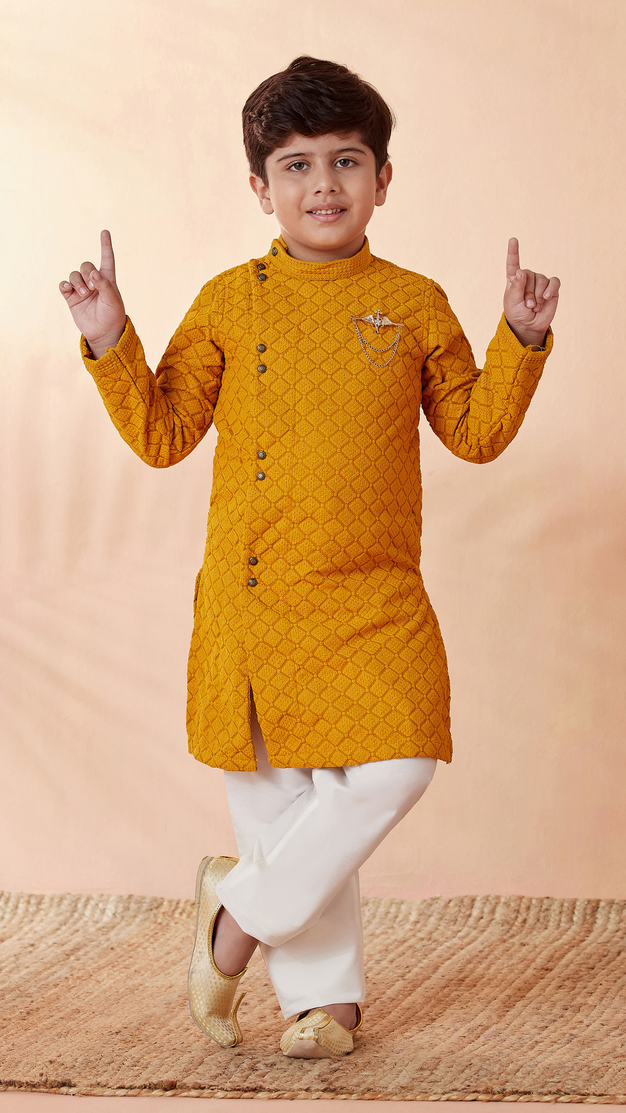 Manyavar Boys Boys Mustard Orange Side Open Kurta Set