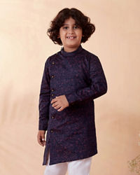 Manyavar Boys Boys Royal Blue Side Open Kurta Set