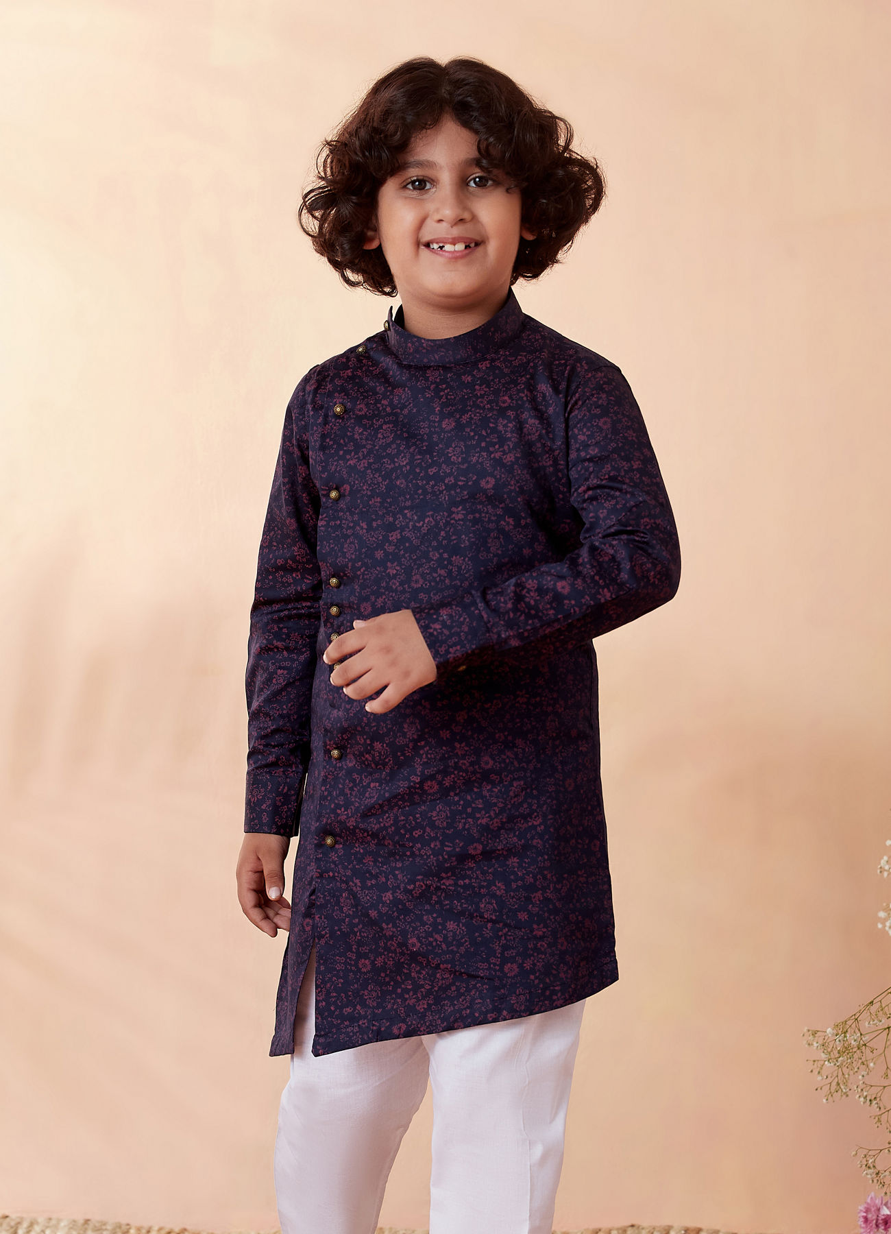 Manyavar Boys Boys Royal Blue Side Open Kurta Set