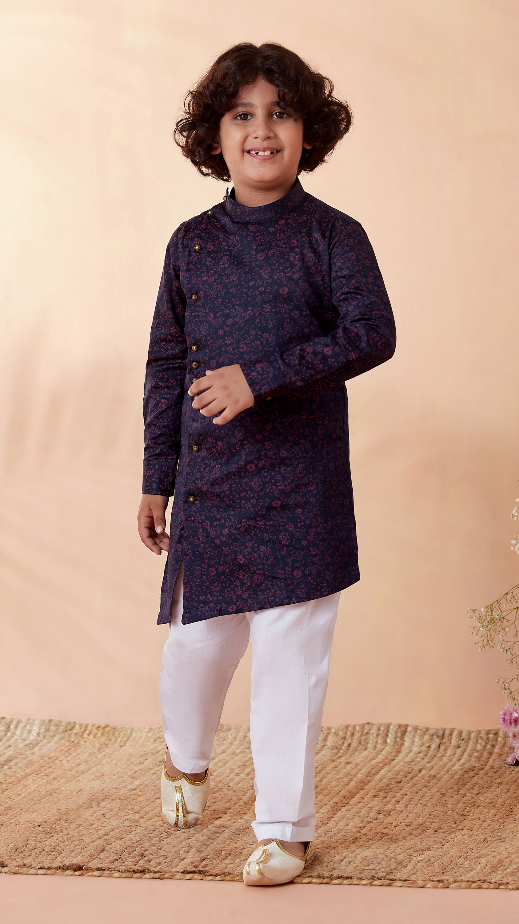 Manyavar Boys Boys Royal Blue Side Open Kurta Set