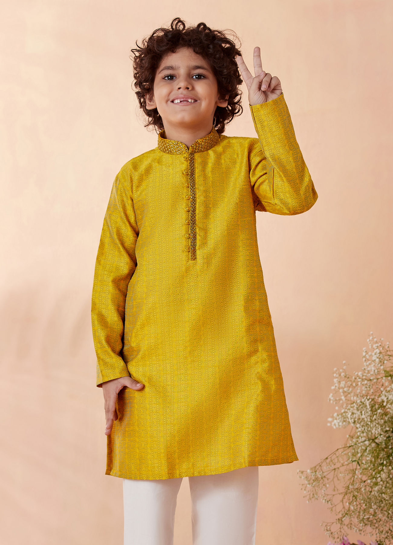 Manyavar Boys Boys Gold Yellow Kurta Set