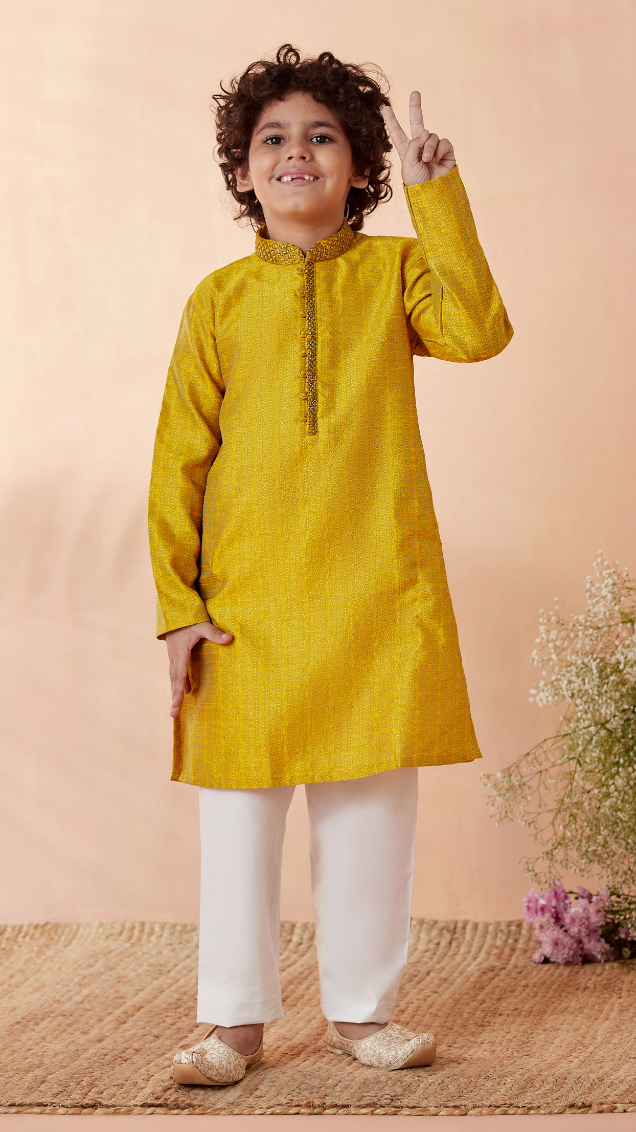 Buy Boys Gold Yellow Kurta Set Online in India Manyavar Kurta Pajama