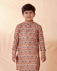 Manyavar Boys Boys Orange Printed Kurta Set